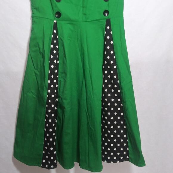 Vintage Retro 50s Rockabilly Green Sleeveless Polka Dot Flare Dress Size Small - Picture 4 of 7